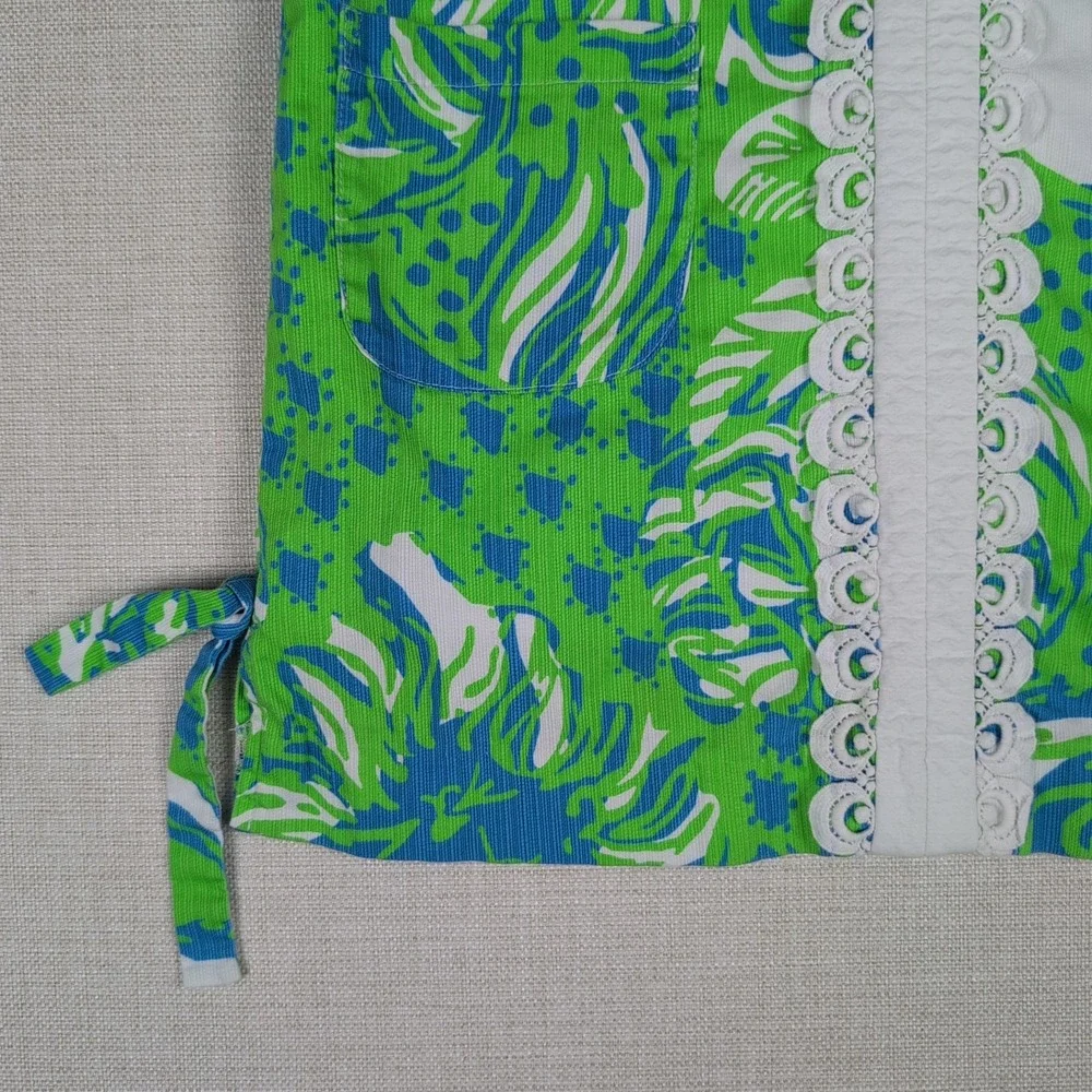 Lilly Pulitzer Girls 10 First Impression Lion Shift Dress Green Blue Lace Tie